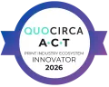 Badge showing Sharp has been awarded the Quocirca Print Industry Ecosystem Innovator 2026 