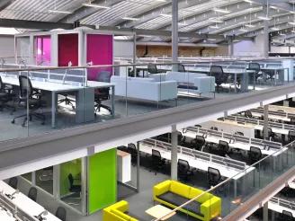 Banks of office desking in modern office