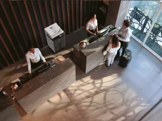 Hotel reception desk from above