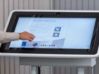 Interactive touchscreen table being used at 54 degrees for annotations