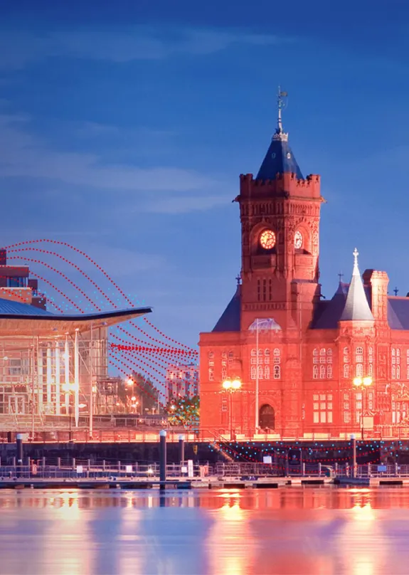 Cardiff skyline in evening