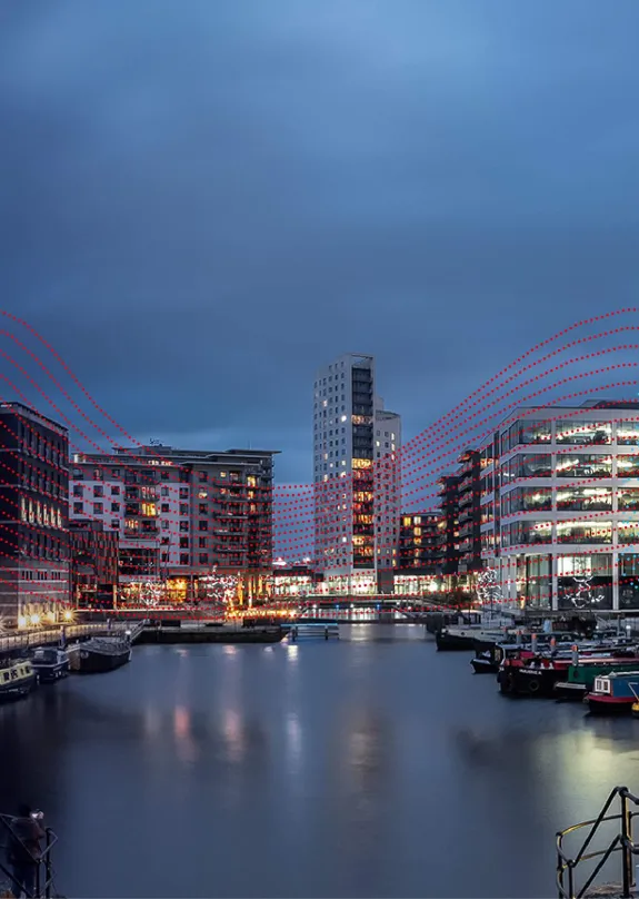 Leeds aerial view in evening