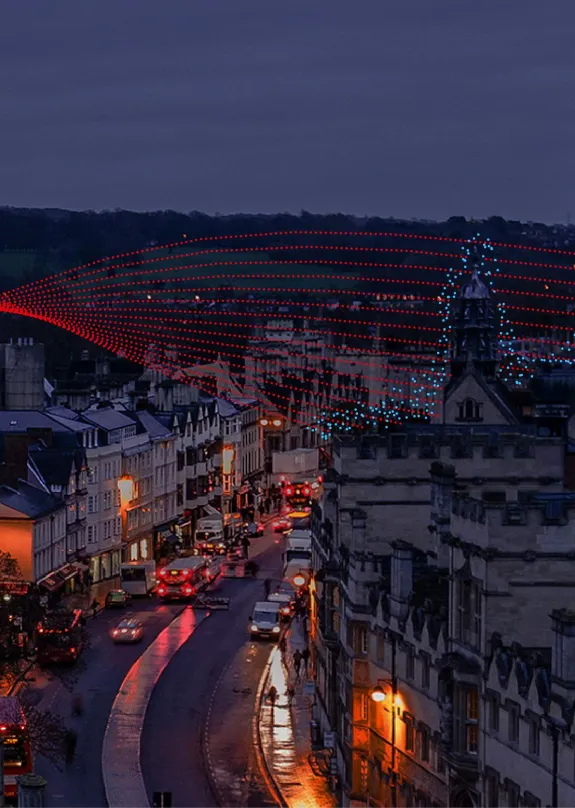 Aerial view of Oxford in evening