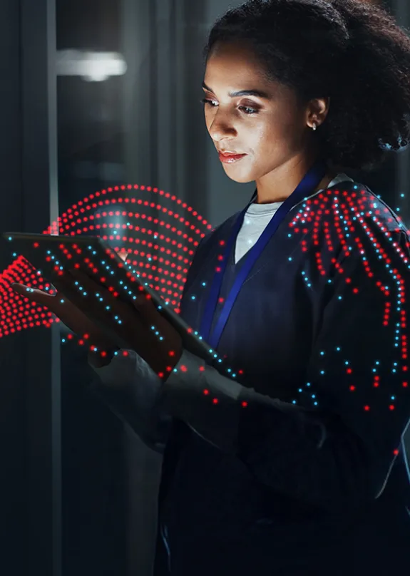 Woman looking at a tablet