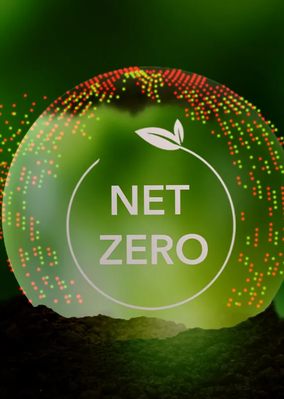 Glass sphere shape with Net Zero written in it